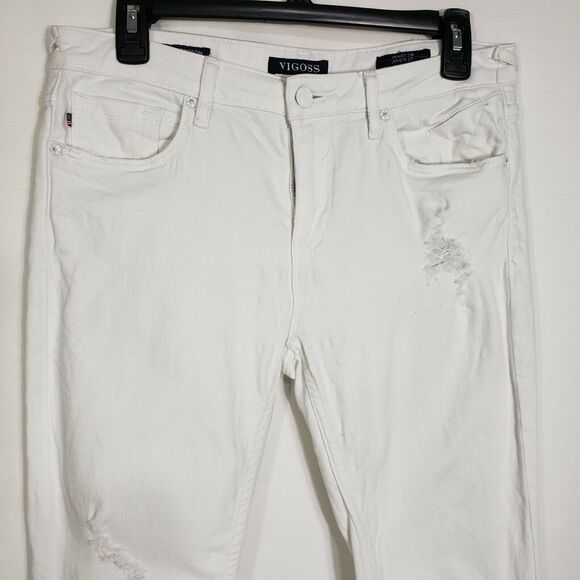 Vigoss Womens Jeans Size 28 L27 The Thompson Tomboy White Distressed Ripped Mid - Picture 5 of 12